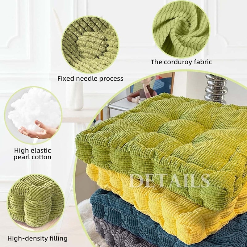 Gfobip عبوة 2 من وسائد الأرضية الكبيرة المربعة والدائرية للبالغين للتأمل وسادة أرضية خضراء من قماش الكوردuroy وسائد مقعد للأرضية لغرفة المعيشة والشرفة والتاتامي واليوغا، 18x18 بوصة - Image 3